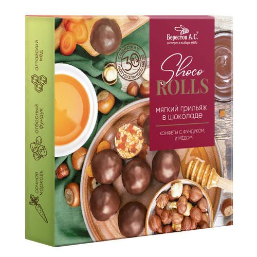 №2 Берестов Shoco Rolls конфеты с фундуком, цукатами моркови  и медом 135г  в Бирске