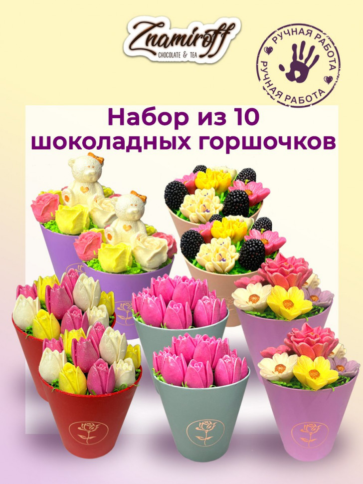  Цветы в горшочках Ассорти (коробка 10шт по 105-130г) в Бирске